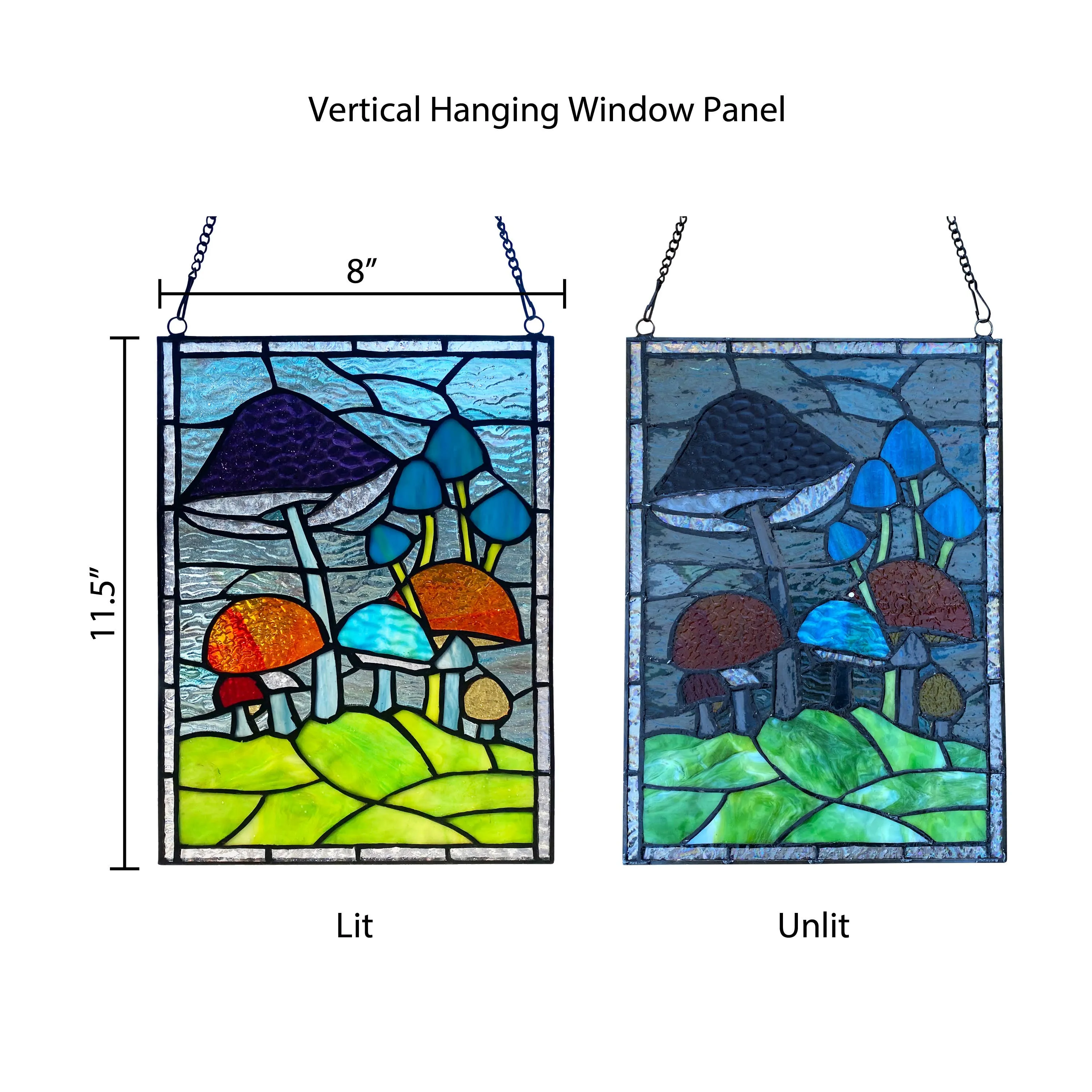 Mushrooms Stained Glass Window Panel- 11.5"H