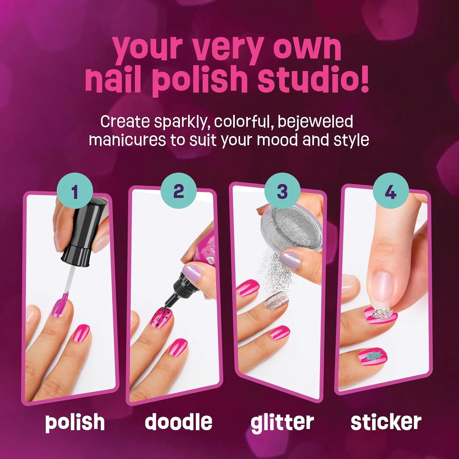 Nail Art Studio for Girls - Nail Polish Kit for Kids Ages 7-12 Years Old - Gifts Ideas - Gilrs Nails Gift Set - Cool Girly Stuff - Polish, Pens, Glitter, Stickers, Gems, Filer - 8 to 12 Year