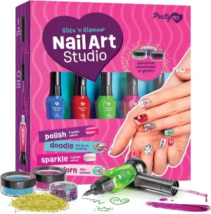 Nail Art Studio for Girls - Nail Polish Kit for Kids Ages 7-12 Years Old - Gifts Ideas - Gilrs Nails Gift Set - Cool Girly Stuff - Polish, Pens, Glitter, Stickers, Gems, Filer - 8 to 12 Year