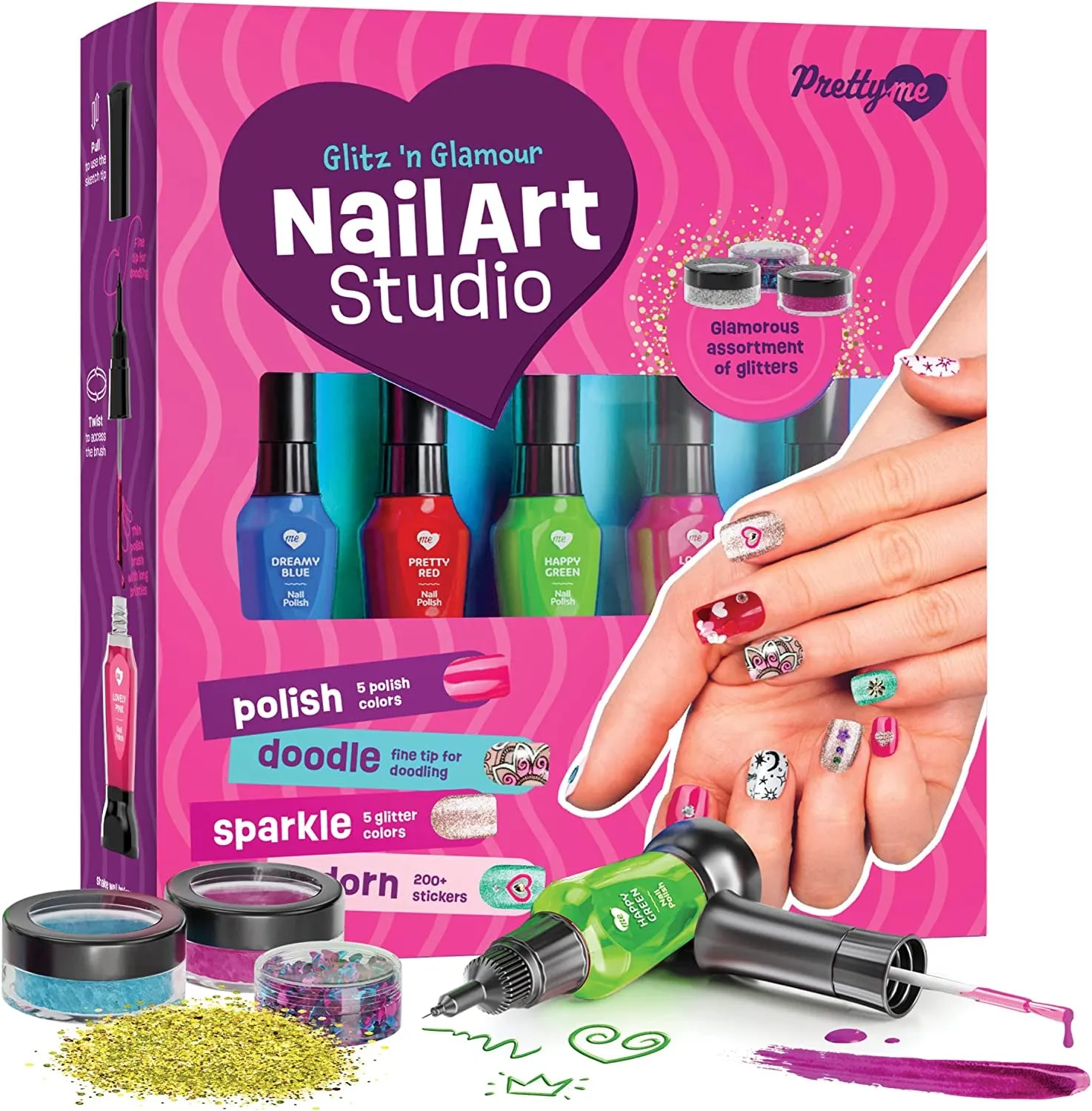 Nail Art Studio for Girls - Nail Polish Kit for Kids Ages 7-12 Years Old - Gifts Ideas - Gilrs Nails Gift Set - Cool Girly Stuff - Polish, Pens, Glitter, Stickers, Gems, Filer - 8 to 12 Year