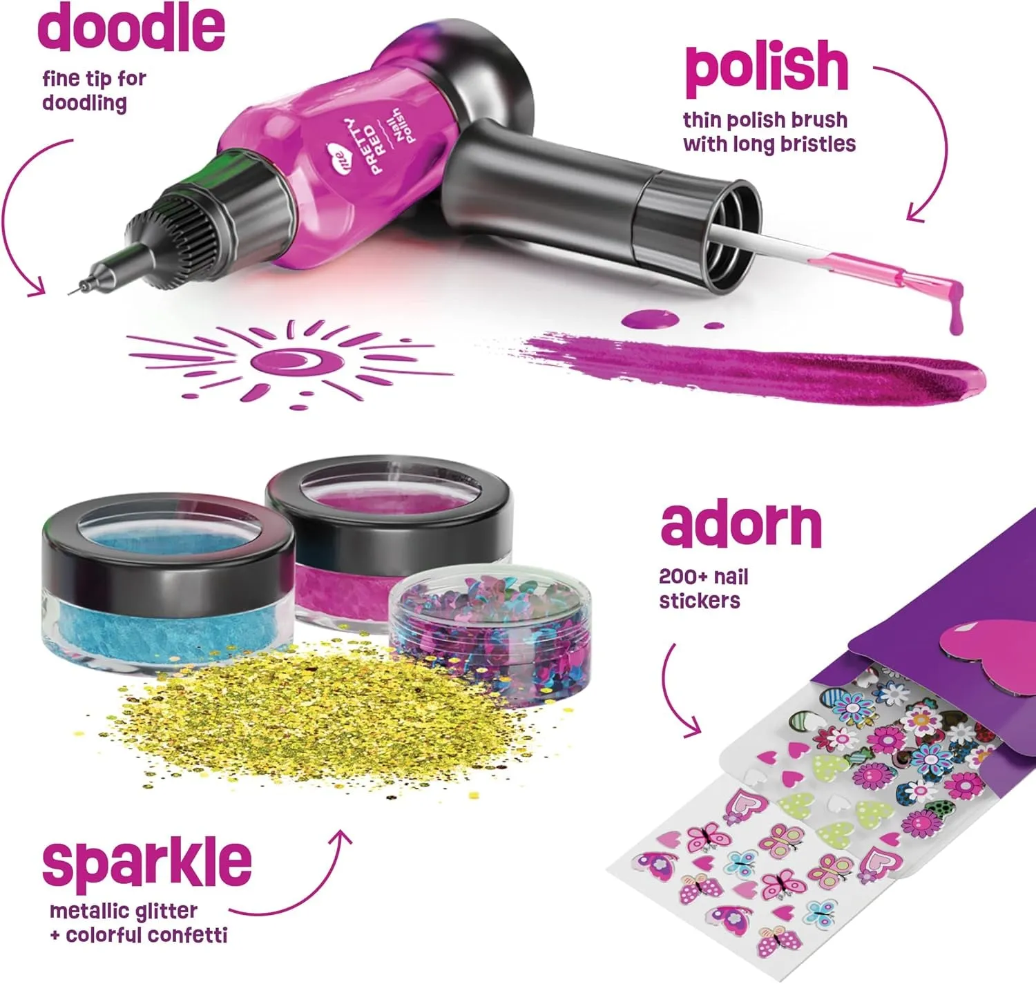 Nail Art Studio for Girls - Nail Polish Kit for Kids Ages 7-12 Years Old - Gifts Ideas - Gilrs Nails Gift Set - Cool Girly Stuff - Polish, Pens, Glitter, Stickers, Gems, Filer - 8 to 12 Year