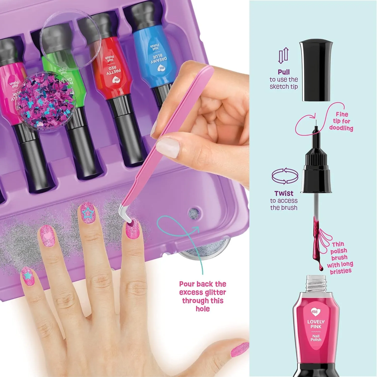 Nail Art Studio for Girls - Nail Polish Kit for Kids Ages 7-12 Years Old - Gifts Ideas - Gilrs Nails Gift Set - Cool Girly Stuff - Polish, Pens, Glitter, Stickers, Gems, Filer - 8 to 12 Year