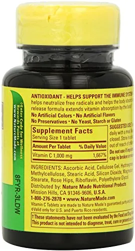 Nature Made Vitamina C 1000 mg Timed Release con Rose Hips, 60 tabletas