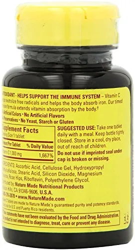 Nature Made Vitamina C 1000 mg Timed Release con Rose Hips, 60 tabletas
