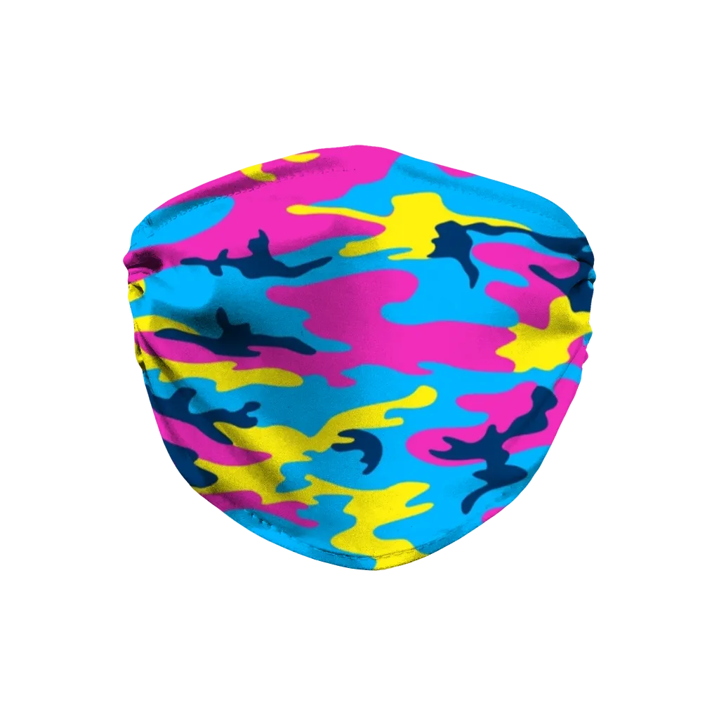 Neon Pink Yellow Blue Camo Face Mask