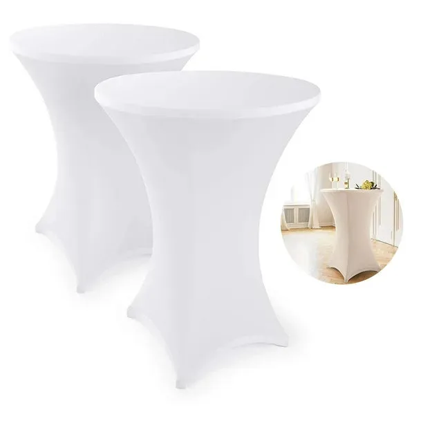 NEW 36" White Spandex Cocktail Table Cloth Fitted Round Cocktail Table Stretch Highboy Cocktail Table, Retails $43 