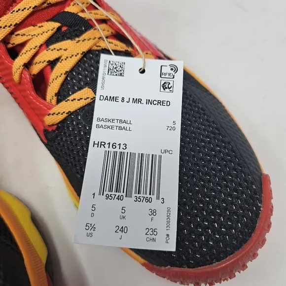 New Pixar x Adidas Dame 8 Big Kid Mr. Incredible Size 5.5Y 7 Women's Red Yellow.