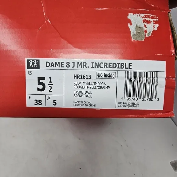 New Pixar x Adidas Dame 8 Big Kid Mr. Incredible Size 5.5Y 7 Women's Red Yellow.