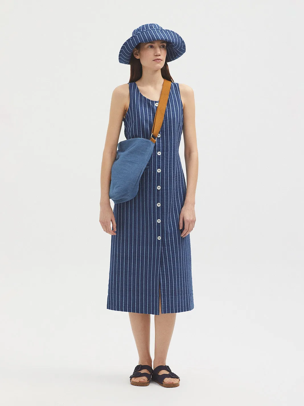 Nice Things Sleeveless Striped Indigo Dress - Blue