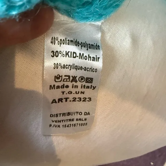 NWT Sweater made in Italy 30% kid mohair popcorn knit -fits XS S aqua turquoise
