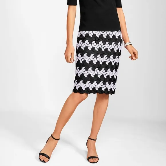 NWT Talbots RSVP Black/White Lace Dot Floral Pencil Skirt 22W