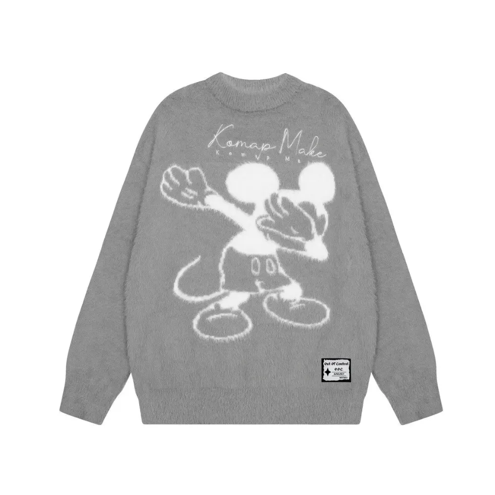OOC' Cartoon Mickey Mouse Letters Crewneck Sweater