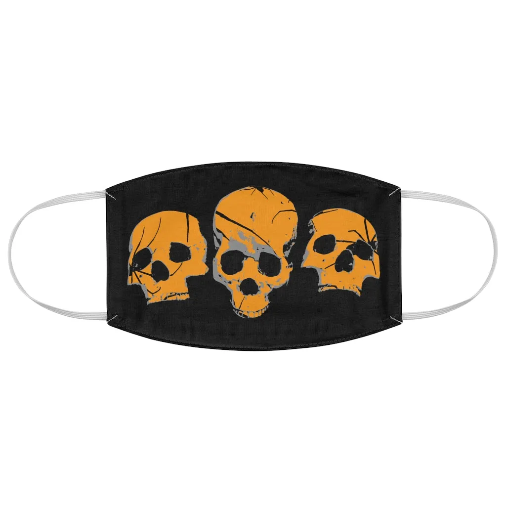 Orange Skulls on Black Fabric Face Mask Printed Cloth Halloween