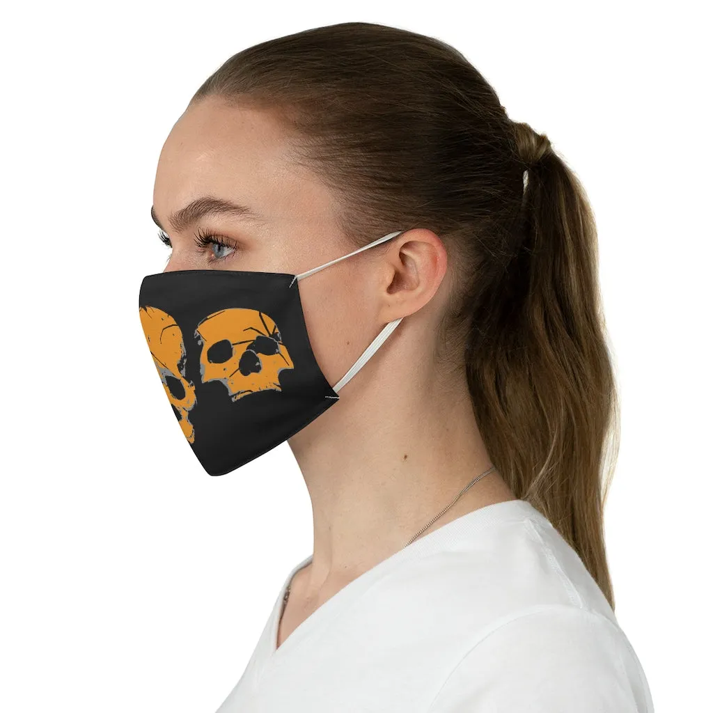 Orange Skulls on Black Fabric Face Mask Printed Cloth Halloween