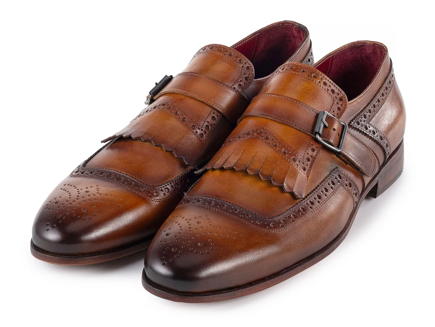 Paul Parkman Men's Kiltie Monkstrap Leather Shoes in Brown