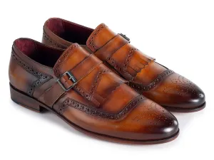 Paul Parkman Men's Kiltie Monkstrap Leather Shoes in Brown