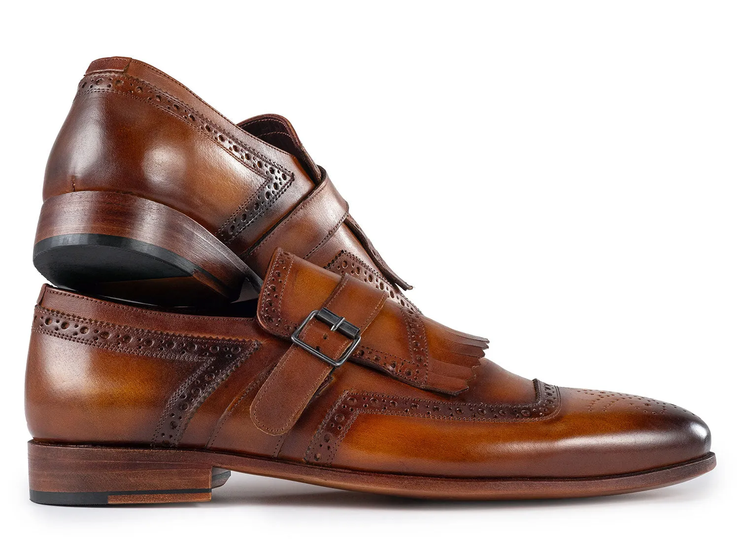 Paul Parkman Men's Kiltie Monkstrap Leather Shoes in Brown
