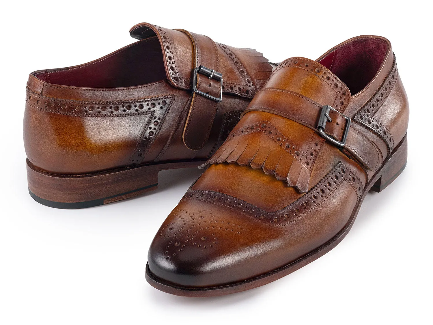 Paul Parkman Men's Kiltie Monkstrap Leather Shoes in Brown