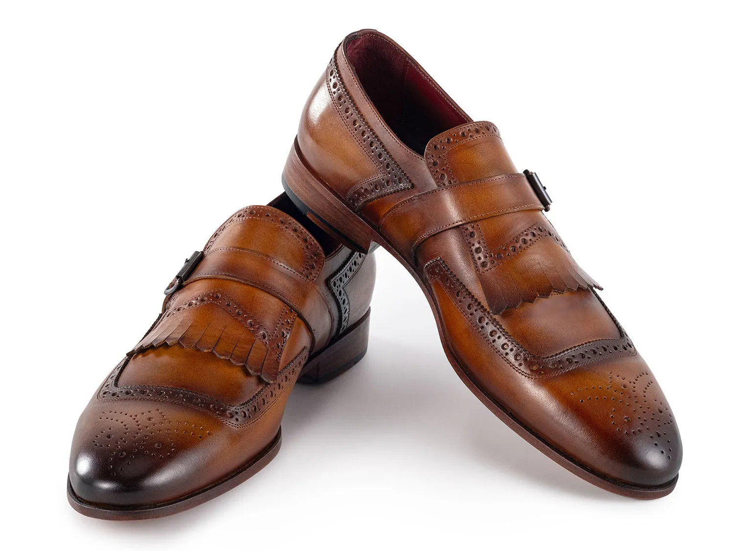 Paul Parkman Men's Kiltie Monkstrap Leather Shoes in Brown