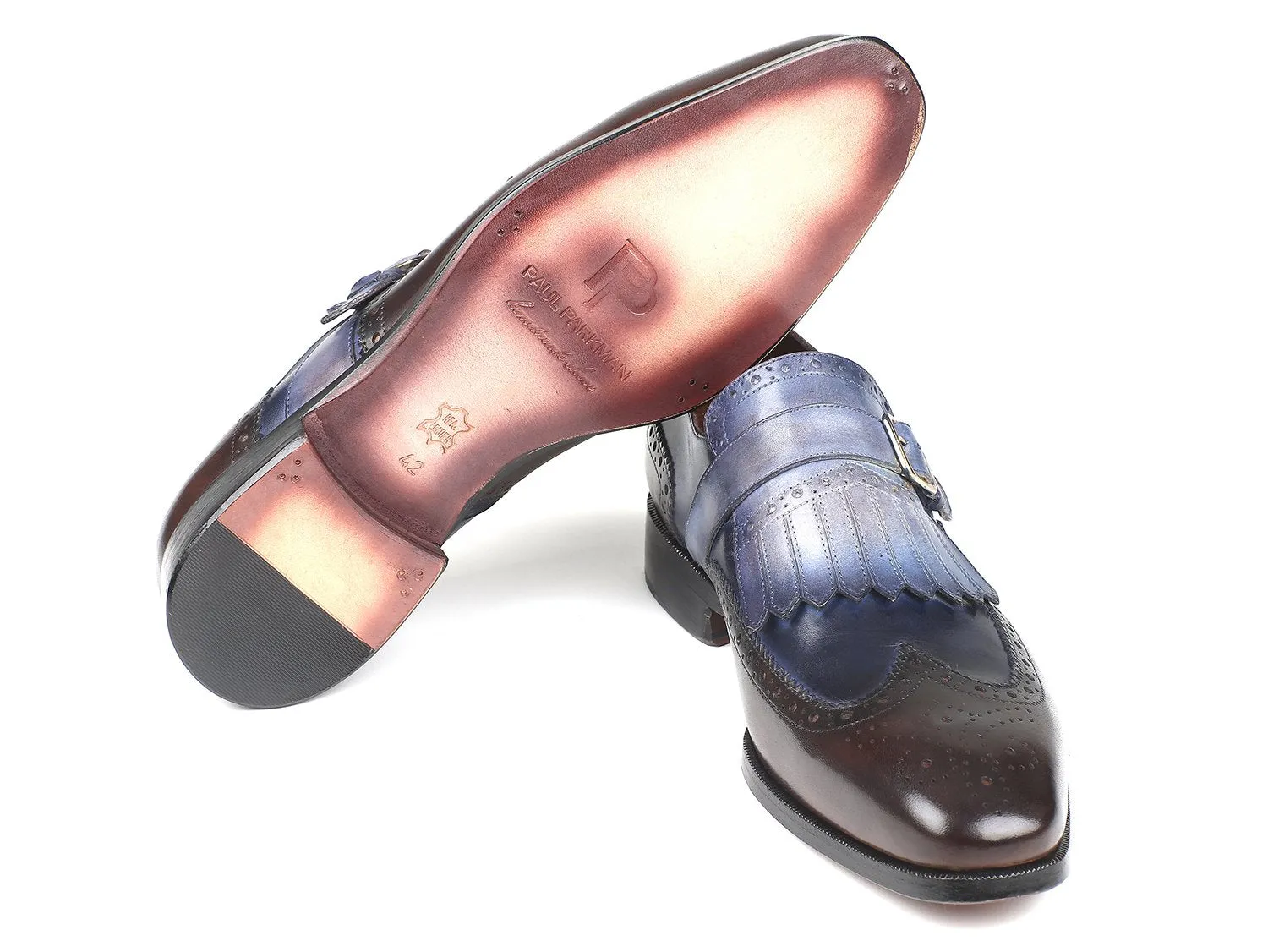 Paul Parkman Men's Kiltie Monkstraps in Blue & Brown
