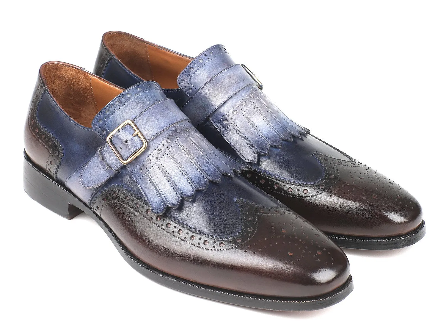 Paul Parkman Men's Kiltie Monkstraps in Blue & Brown