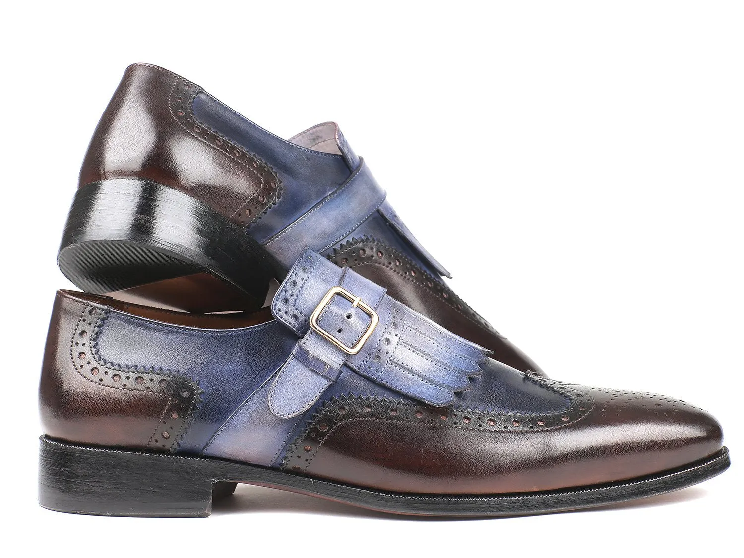 Paul Parkman Men's Kiltie Monkstraps in Blue & Brown