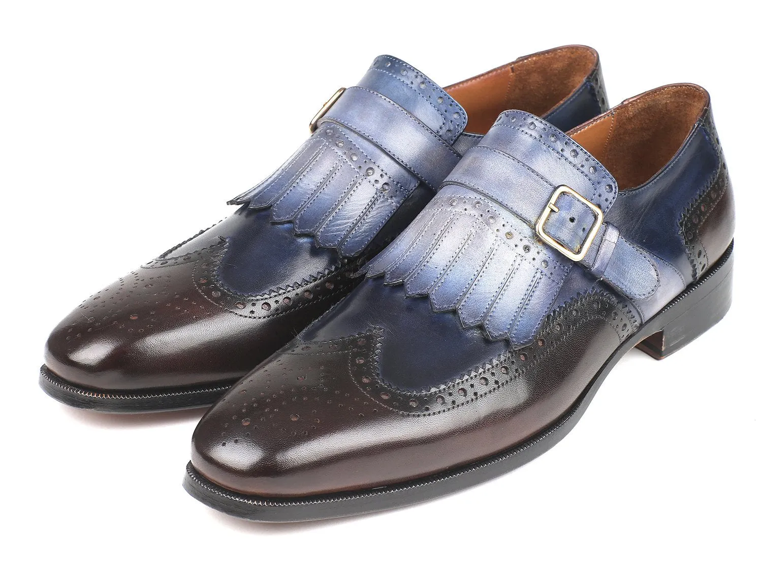 Paul Parkman Men's Kiltie Monkstraps in Blue & Brown