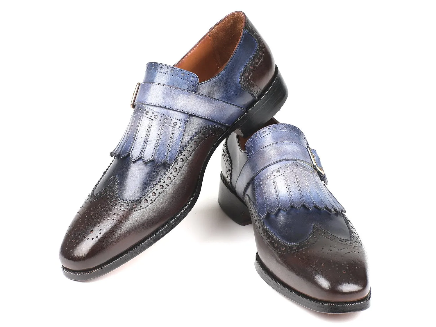 Paul Parkman Men's Kiltie Monkstraps in Blue & Brown