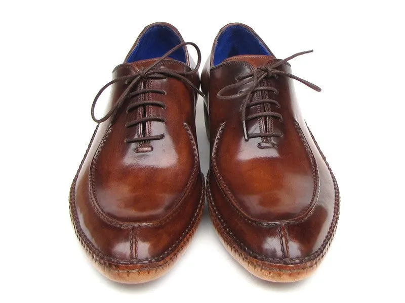 Paul Parkman Men's Side Handsewn Leather Split-toe Oxfords in Brown