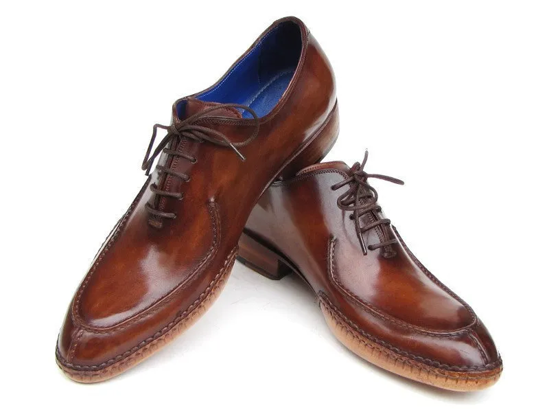 Paul Parkman Men's Side Handsewn Leather Split-toe Oxfords in Brown