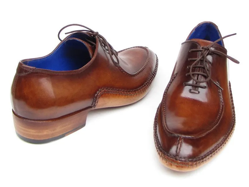 Paul Parkman Men's Side Handsewn Leather Split-toe Oxfords in Brown