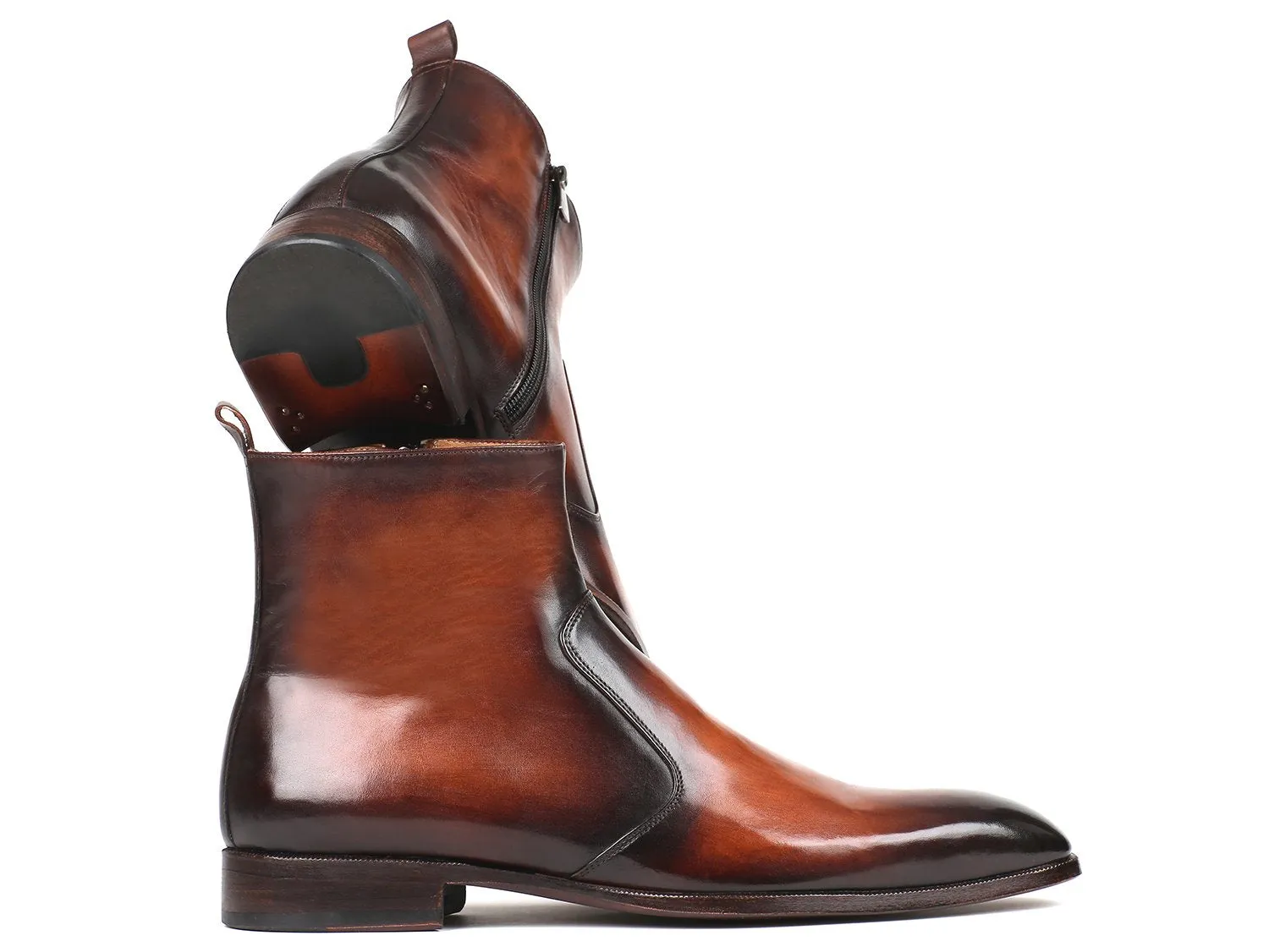 Paul Parkman Men's Side Zipper Leather Boots in Brown Burnished