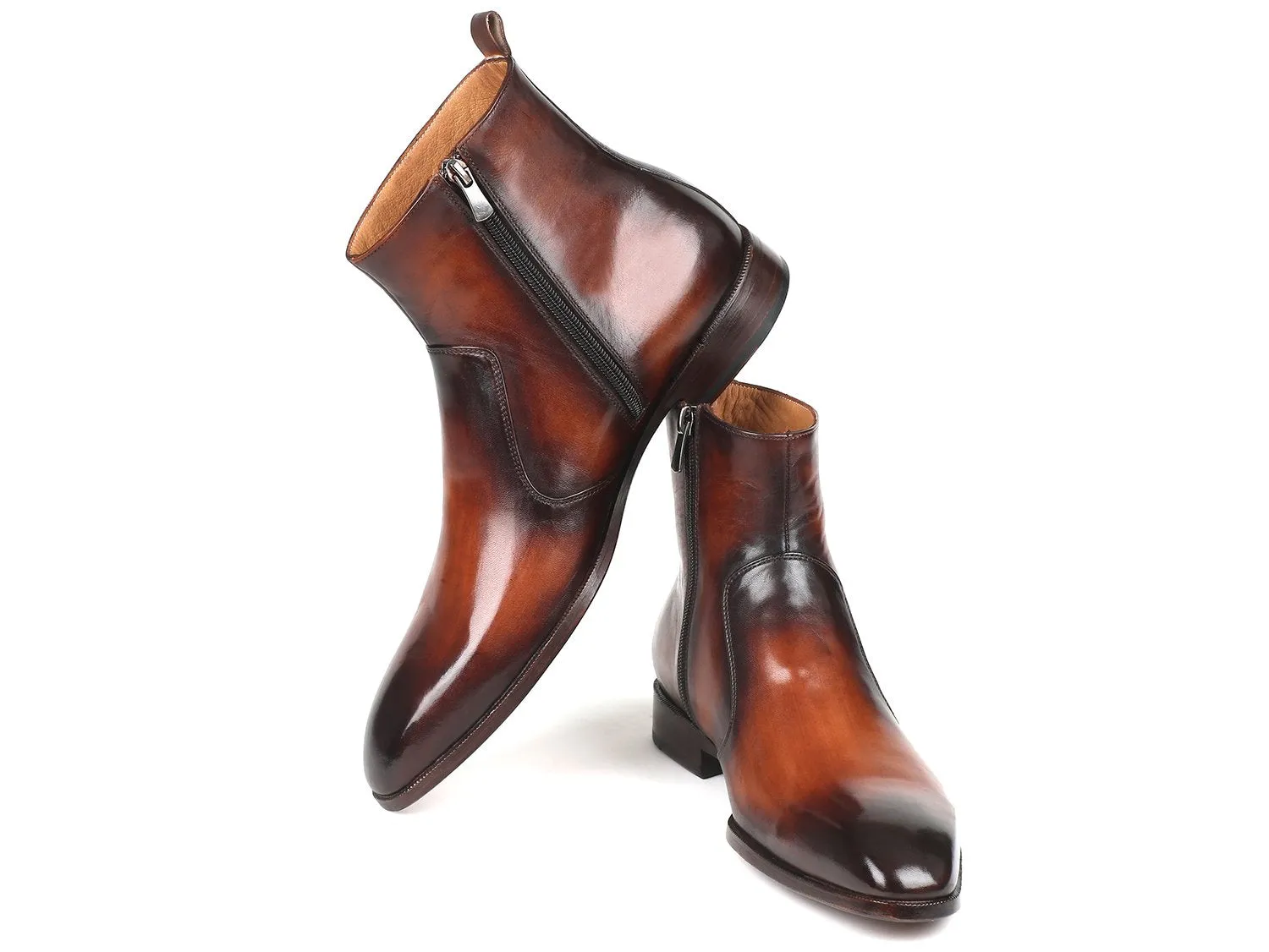 Paul Parkman Men's Side Zipper Leather Boots in Brown Burnished