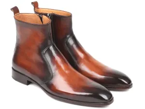 Paul Parkman Men's Side Zipper Leather Boots in Brown Burnished