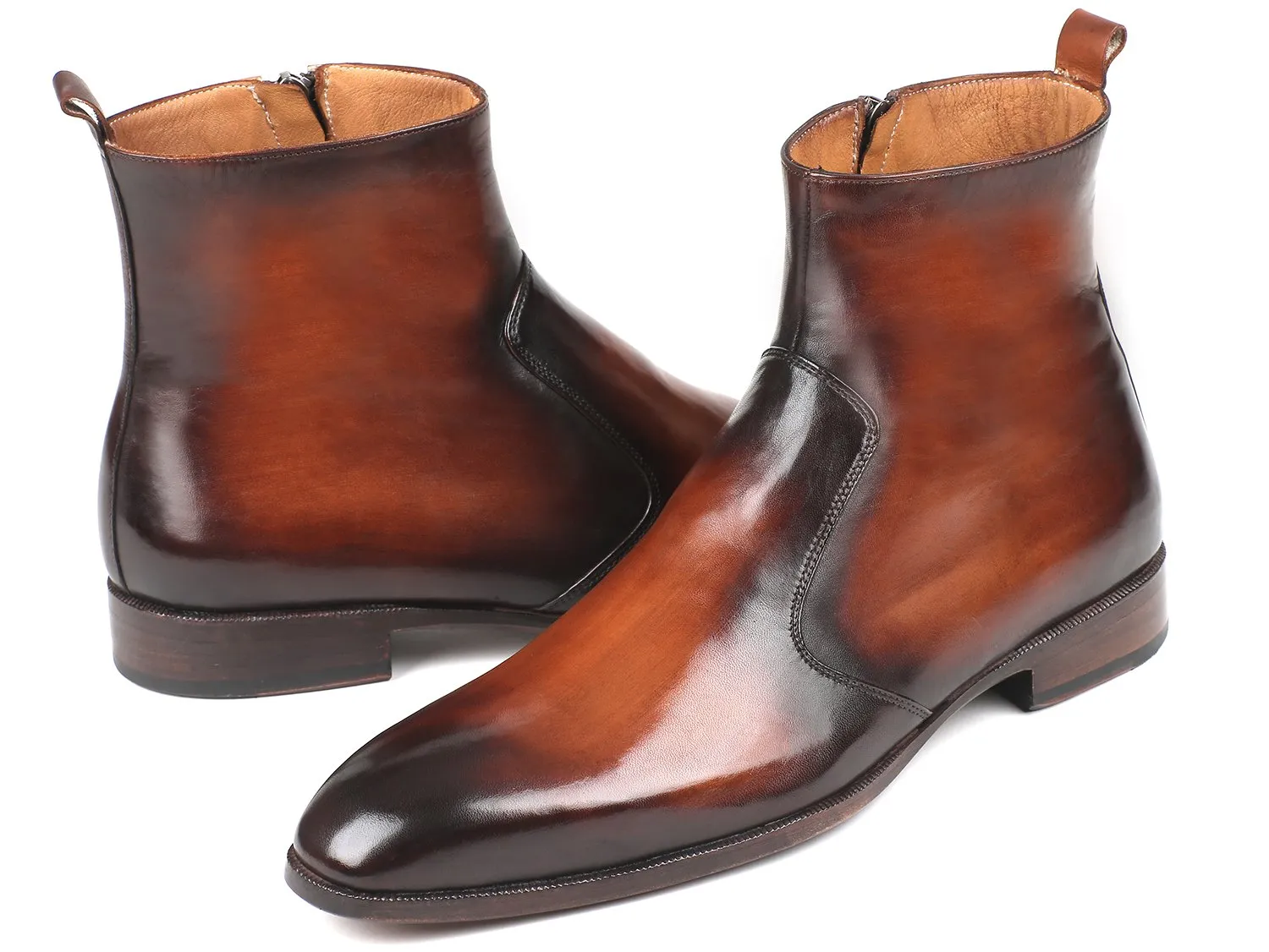 Paul Parkman Men's Side Zipper Leather Boots in Brown Burnished