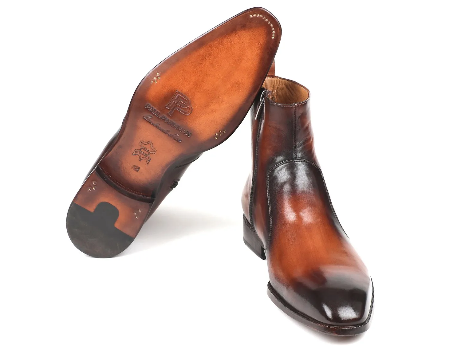 Paul Parkman Men's Side Zipper Leather Boots in Brown Burnished