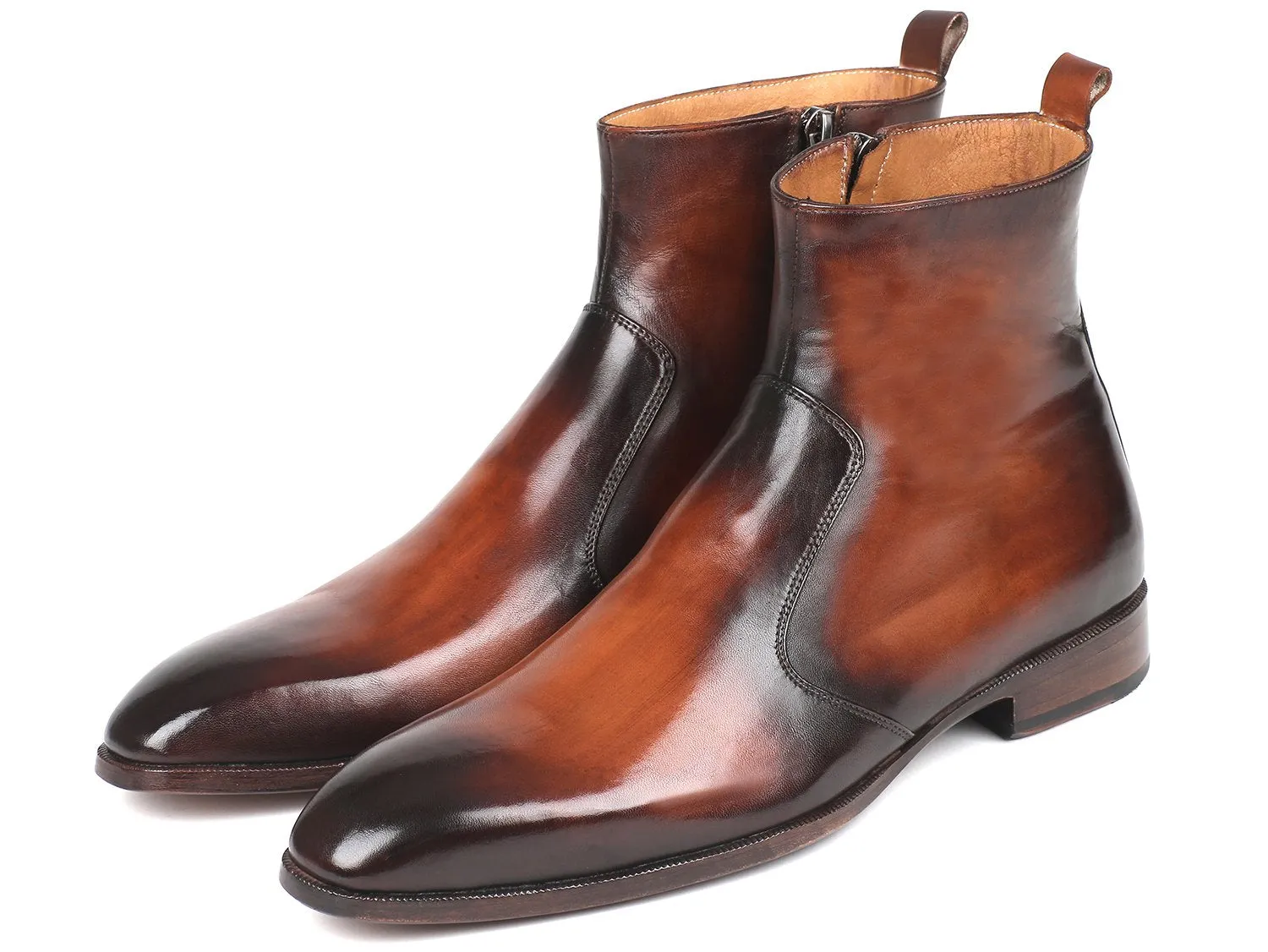 Paul Parkman Men's Side Zipper Leather Boots in Brown Burnished