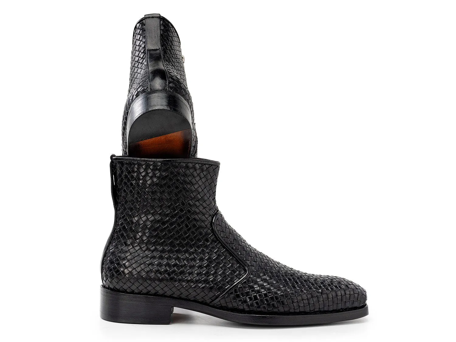Paul Parkman Woven Leather Goodyear Welted Zipper Boots in Black