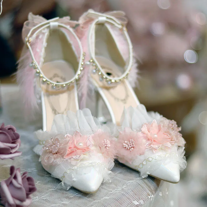 Pink Feather Flower Shoes