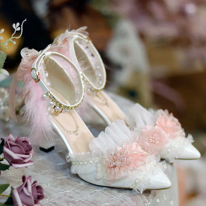 Pink Feather Flower Shoes
