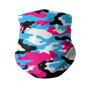 Pink Teal Black White Camo Neck Gaiter/Face Cover