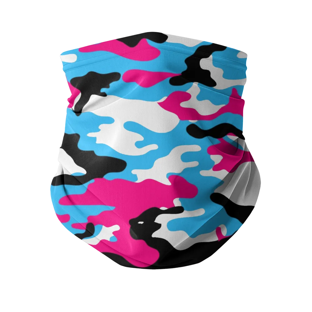 Pink Teal Black White Camo Neck Gaiter/Face Cover