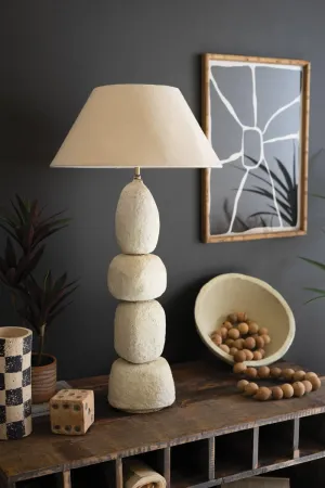 Quad Paper Mache Table Lamp with Tapered Fabric Shade