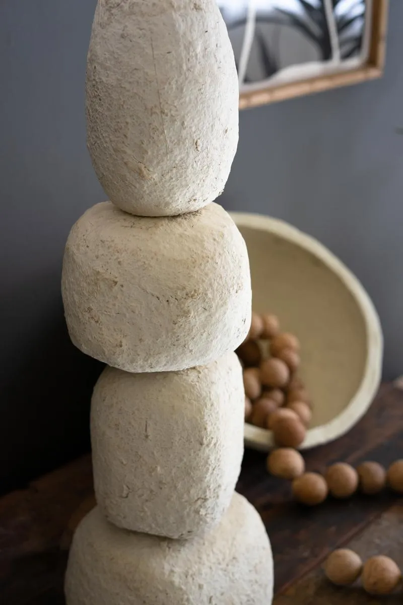 Quad Paper Mache Table Lamp with Tapered Fabric Shade