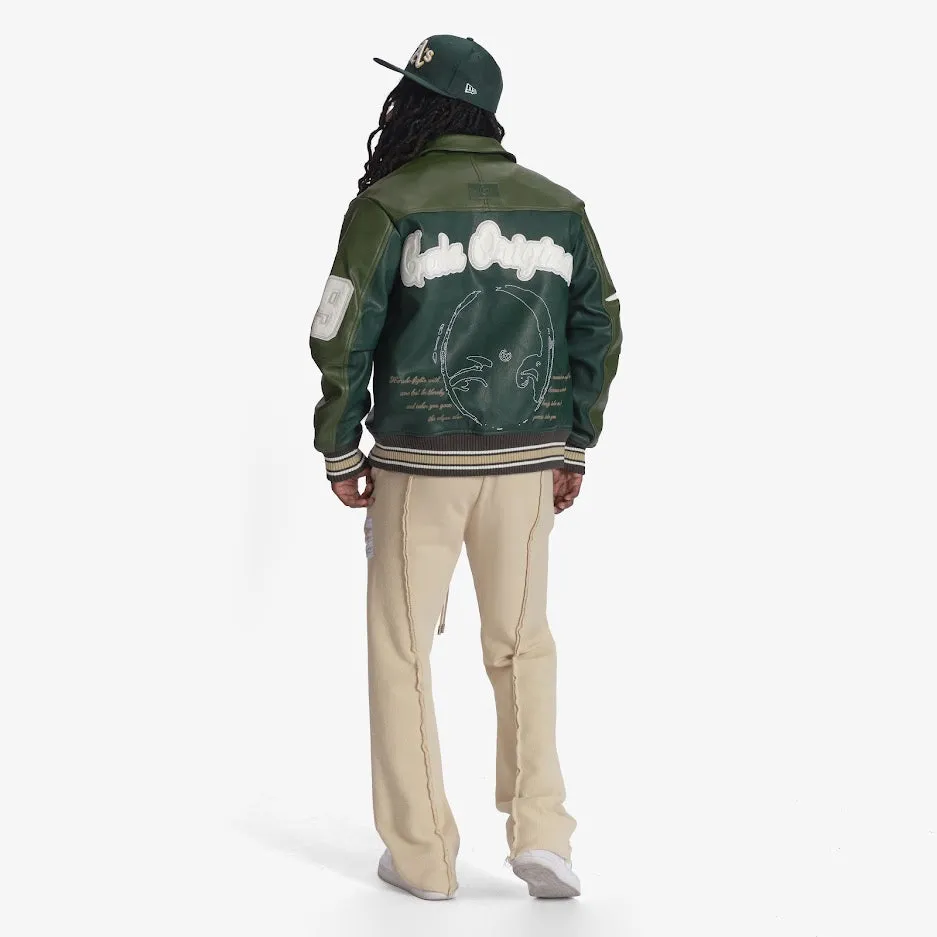 "Abyss" Leather Varsity Jacket (spartan/jungle green/white