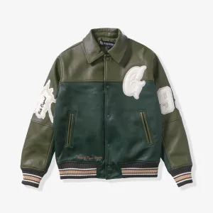 "Abyss" Leather Varsity Jacket (spartan/jungle green/white