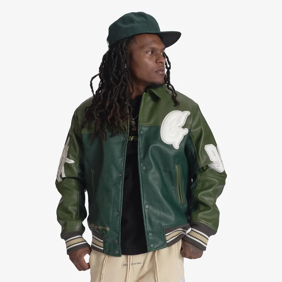 "Abyss" Leather Varsity Jacket (spartan/jungle green/white