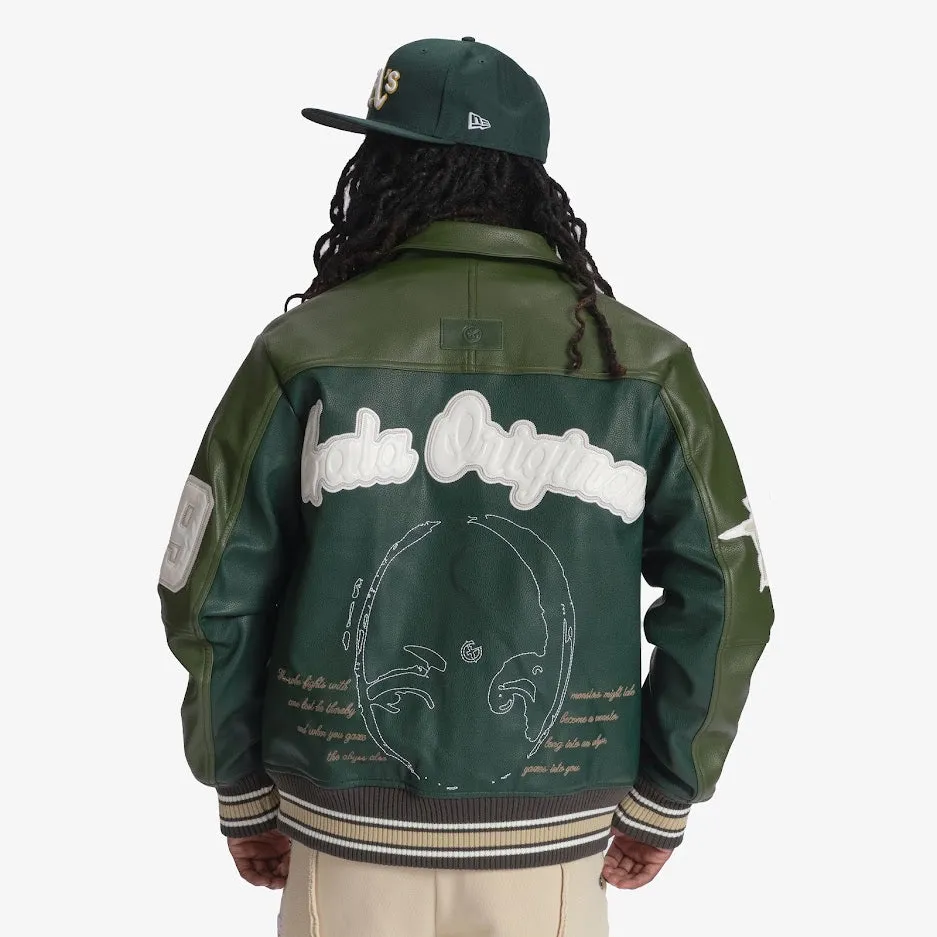 "Abyss" Leather Varsity Jacket (spartan/jungle green/white