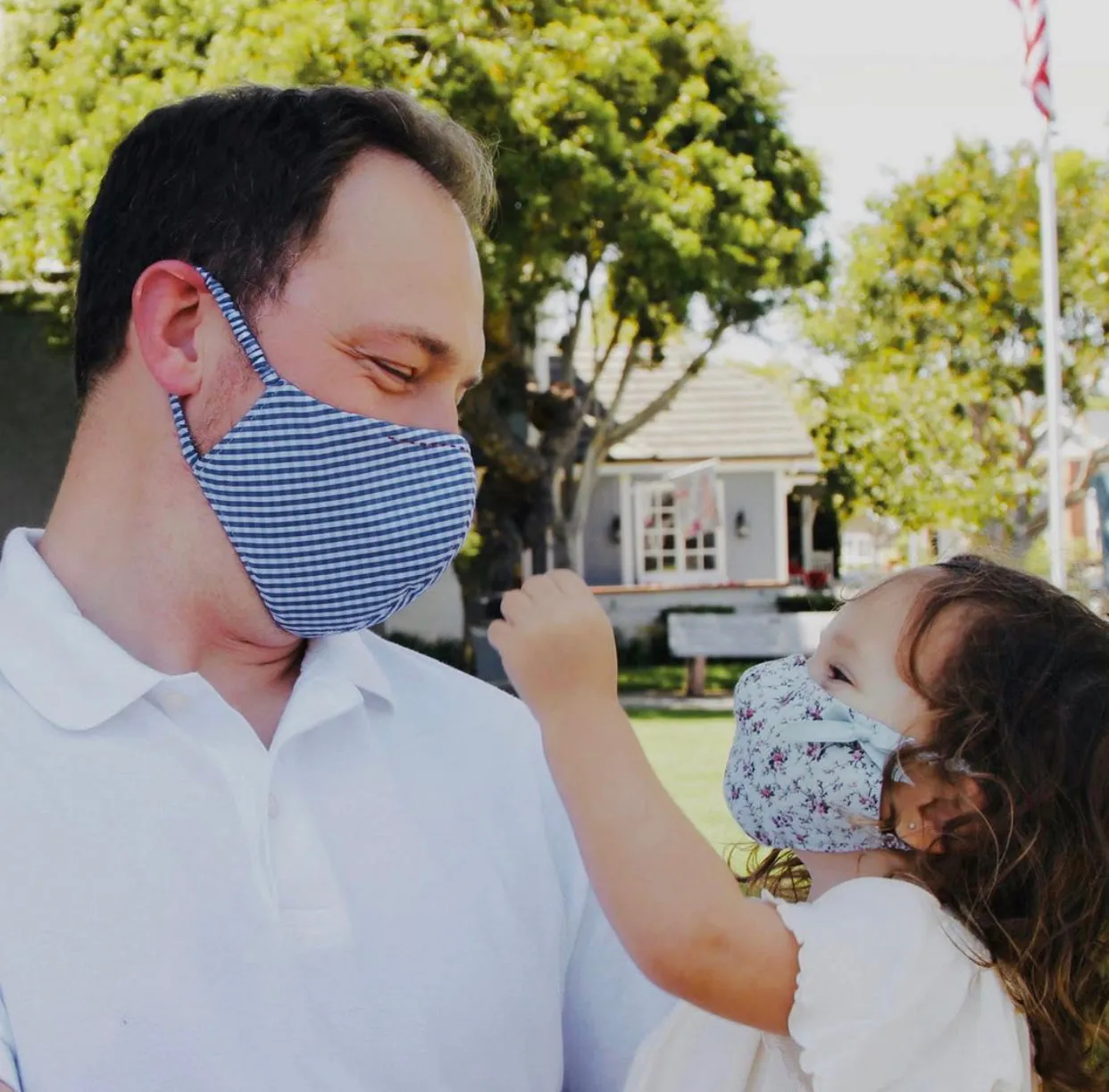 "Be Safe. Be Kind" Printed Heirloom Mask - Blue Checks
