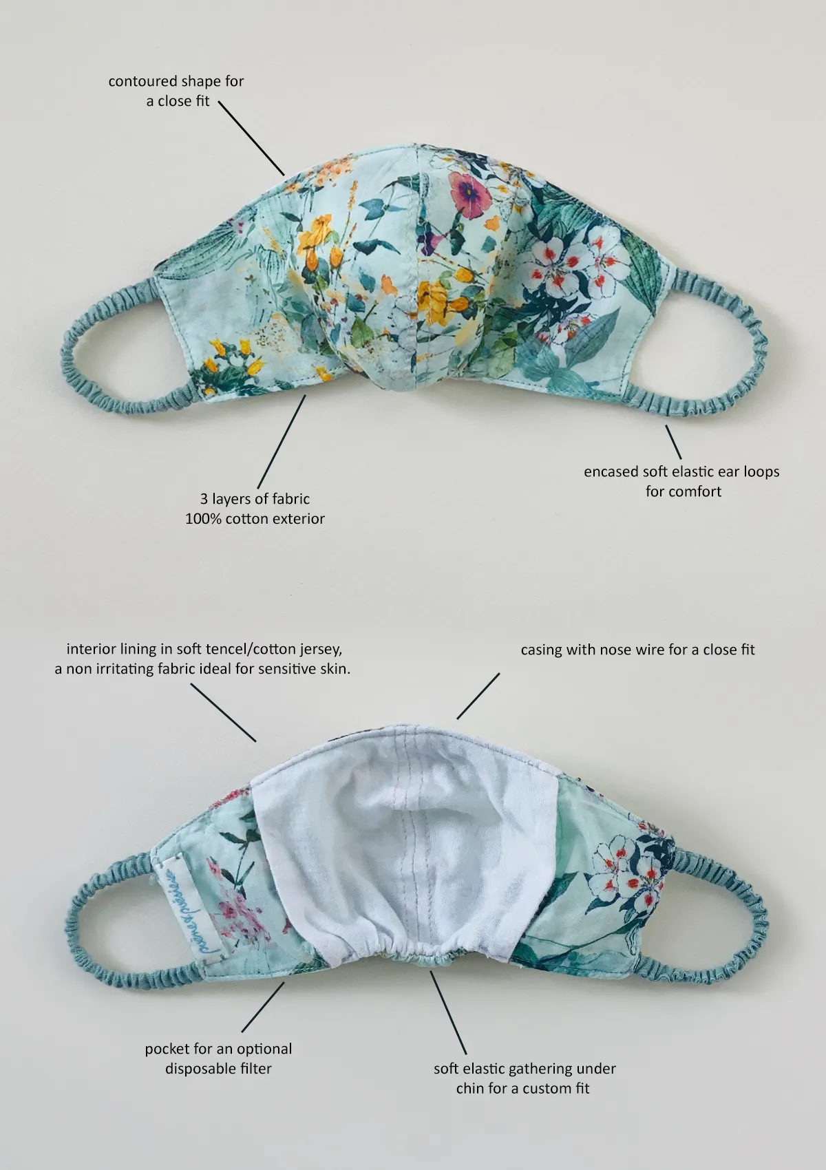 "Be Safe. Be Kind" Printed Heirloom Mask - Botanical Vines
